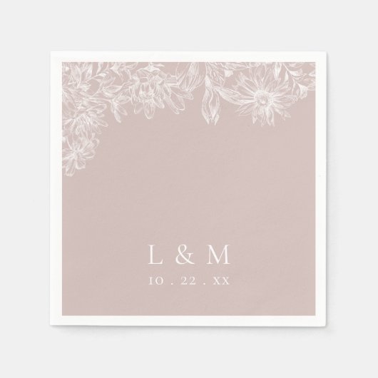 Blush Roos White Monogram Weddenschap Napkins Servet (Voorkant)