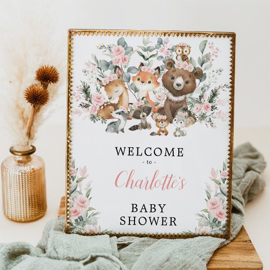 Blush Roos Woodland Animals Baby shower Welkom Poster