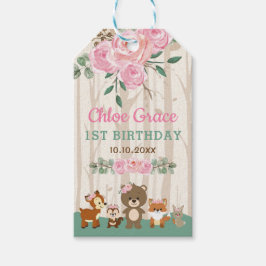 Blush Roos Woodland Forest Animals Verjaardagsdouc Cadeaulabel