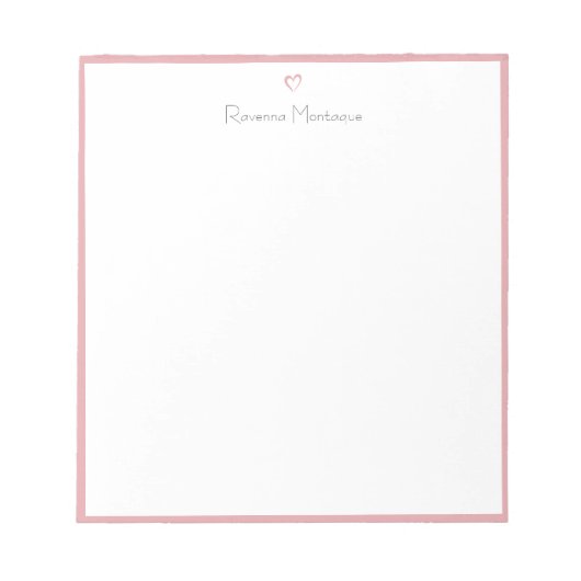 Blush Rose Border and Heart Custom Script Name Notitieblok (Voorkant)