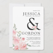 Blush Rose Bouquet | Bold Ampersand Wedding Invite Kaart (Voorkant)