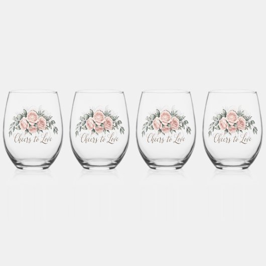Blush Rose “Cheers to Love” Wijnglas Zonder Voet (Voorkant)