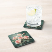 Blush Rose Elegance on Deep Jade Bier Onderzetter (Rechterzijde)