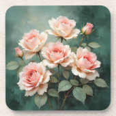 Blush Rose Elegance on Deep Jade Bier Onderzetter (Voorkant)