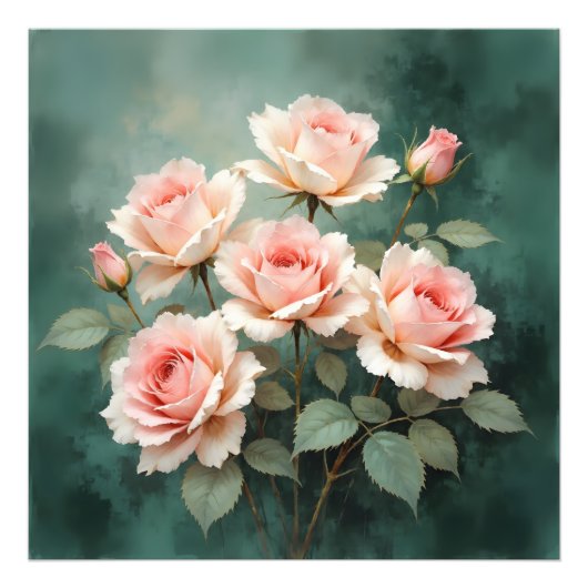Blush Rose Elegance on Deep Jade Foto Afdruk (Voorkant)