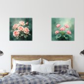 Blush Rose Elegance on Deep Jade Muurkunst Sets (Slaapkamer)