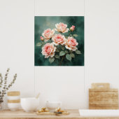 Blush Rose Elegance on Deep Jade Poster (Keuken)
