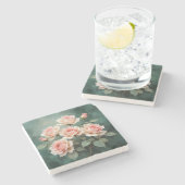 Blush Rose Elegance on Deep Jade Stenen Onderzetter (Zijkant)