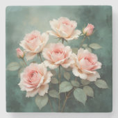 Blush Rose Elegance on Deep Jade Stenen Onderzetter (Voorkant)