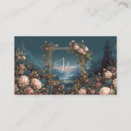 Blush Rose Floral and Misty Valley Gold Frame Visitekaartje