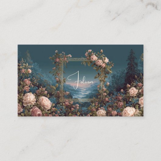 Blush Rose Floral and Misty Valley Gold Frame Visitekaartje (Voorkant)