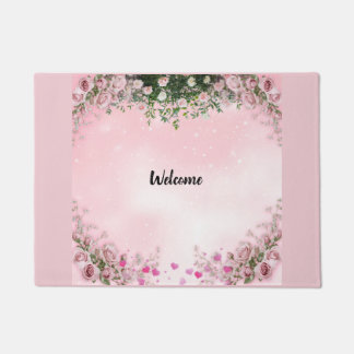 Blush Rose Floral Entry Way Welcome Door Mat