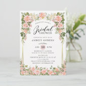 Blush Rose Floral Modern Bridal Shower Kaart (Staand voorkant)