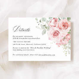 Blush Rose Florale Hotel Details voor de Bruiloft Informatiekaartje