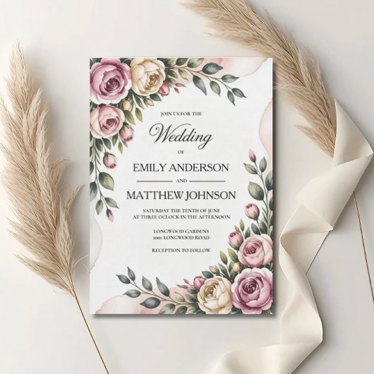 Blush & Rose Garden Floral Wedding Invitation Kaart