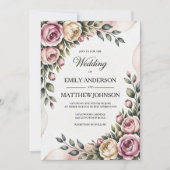 Blush & Rose Garden Floral Wedding Invitation Kaart (Voorkant)