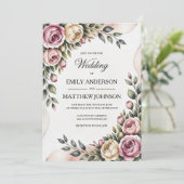 Blush & Rose Garden Floral Wedding Invitation Kaart (Staand voorkant)
