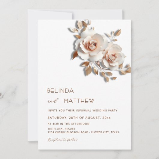 Blush  Rose Gold 3D Bloemen Eenvoudig Kaart (Voorkant)
