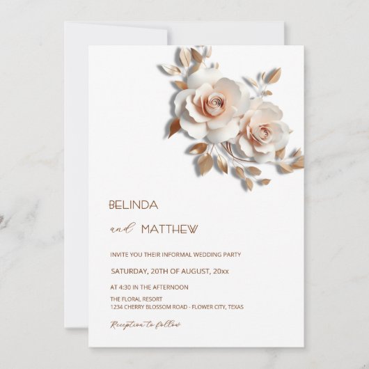Blush Rose Gold 3D Flowers Simple Kaart (Voorkant)
