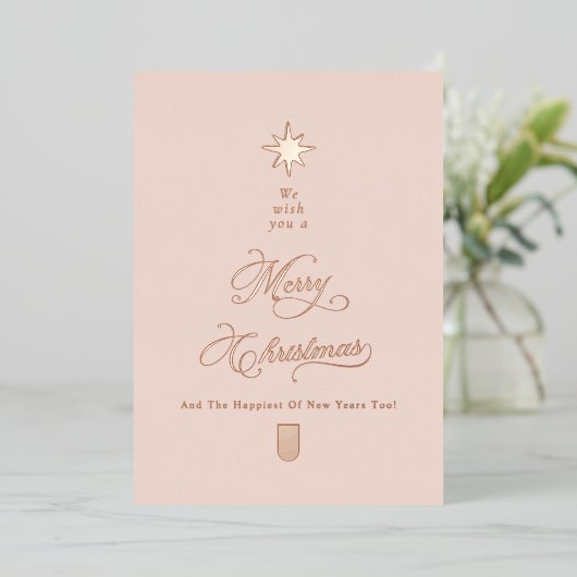 Blush Rose Gold Christmas Card Folie Feestdagenkaart (Staand Voorkant)