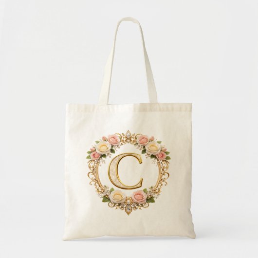 Blush Rose Gold Floral Monogram Letter C Wedding Tote Bag (Voorkant)
