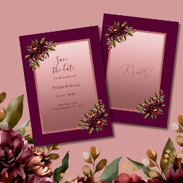 Blush Rose Gold Floral wedding Save the Date Kaart