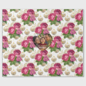 Blush Rose & Gold Ornament Custom Christmas Photo Cadeaupapier (Vlak)