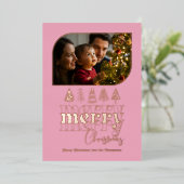 Blush & Rose Gold Retro Doodle Kerst Foto Folie Feestdagenkaart (Staand Voorkant)