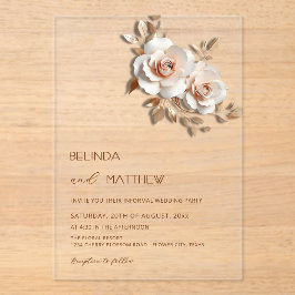 Blush Rose Goud 3D Bloemen Eenvoudig Acryl Uitnodigingen