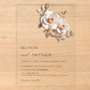 Blush Rose Goud 3D Bloemen Eenvoudig Acryl Uitnodigingen