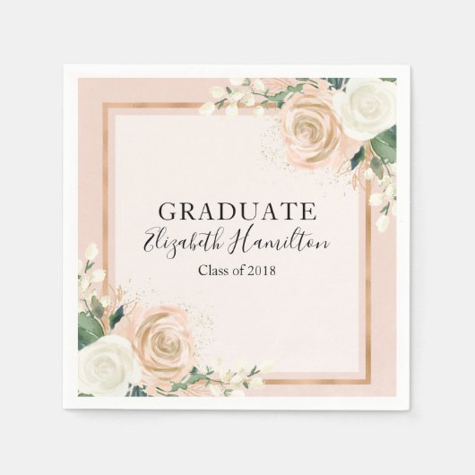 Blush & Rose Goud Chic Bloemend Afstuderen Servetten (Voorkant)