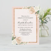 Blush & Rose Goud Chic Bloemendesign Afstudeerfees Kaart (Staand voorkant)