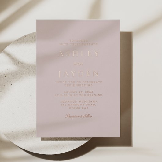 Blush & Rose Goud Folie Moderne Trouw Uitnodiging