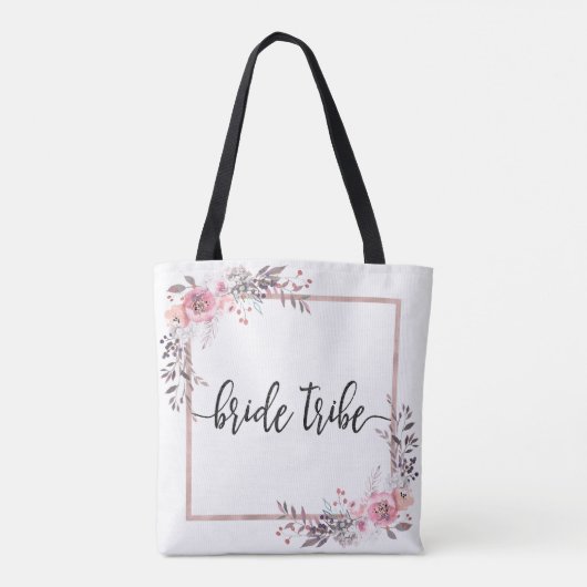 Blush & Rose Goud Omrand Huwelijk Bruid Stam Tote Bag (Achterkant)