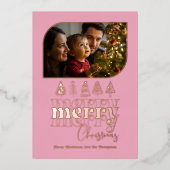 Blush & Rose Goud Retro Doodle Kerst Foto Folie Feestdagenkaart (Voorkant)