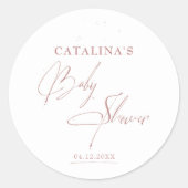 Blush Rose Goud Script Chique Baby Shower Ronde Sticker (Voorkant)