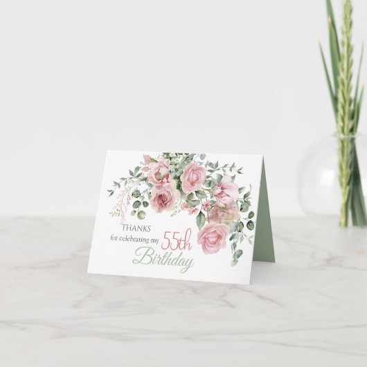 Blush Rose Greenery Eucalypt 55th Birthday Bedankkaart (Voorkant)