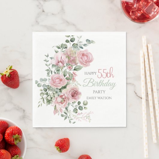 Blush Rose Greenery Eucalypt 55th Birthday Servet (Insitu)