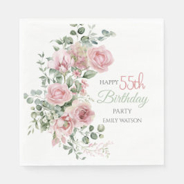 Blush Rose Greenery Eucalypt 55th Birthday Servet