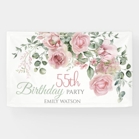 Blush Rose Greenery Eucalypt 55th Birthday Spandoek (Horizontaal)