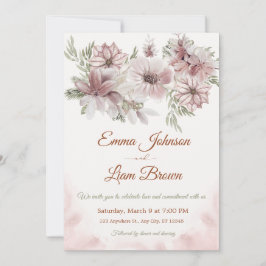 Blush Rose & Peach Floral Wedding Invitation Kaart