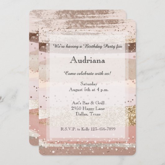 Blush Rose Pink Chocolate Gold Glitter Birthday Kaart (Voorkant / Achterkant)