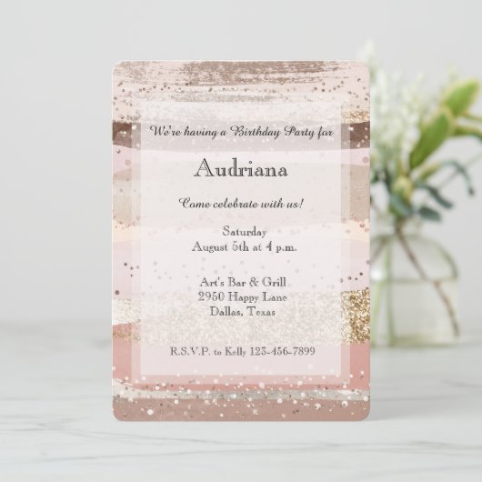 Blush Rose Pink Chocolate Gold Glitter Birthday Kaart (Staand voorkant)