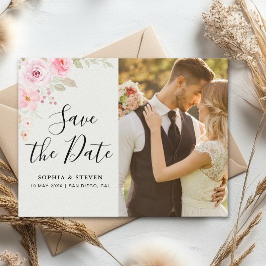 Blush Rose-Themed Elegant Wedding Briefkaart