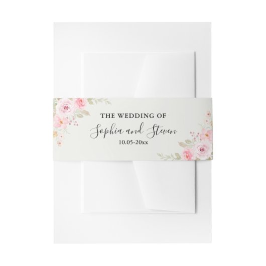 Blush Rose-Themed Elegant Wedding Uitnodigingen Wikkel (Voorkant Voorbeeld)