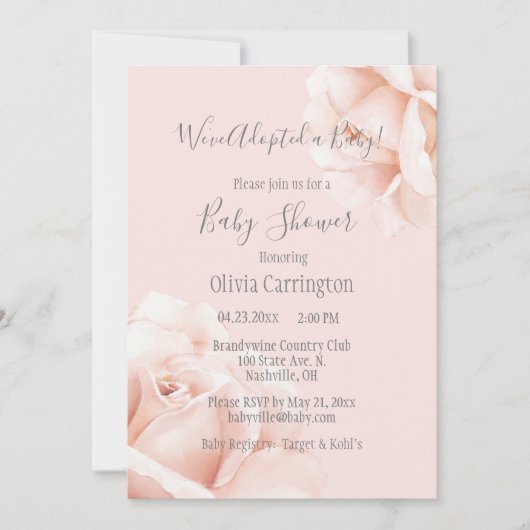 Blush Roses Adoption Script Baby shower Kaart (Voorkant)