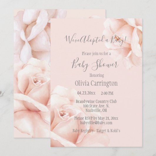Blush Roses Adoption Script Baby shower Kaart (Voorkant / Achterkant)