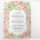 Blush Roses Arch Floral Foto Collage Weddenschap Drieluik Uitnodiging (Binnenzijde eerst)