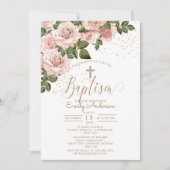 Blush Roses Baptism Christening Kaart (Voorkant)