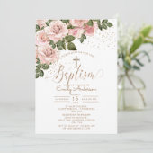 Blush Roses Baptism Christening Kaart (Staand voorkant)